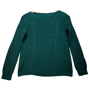 Tommy Hilfiger Womens Boat Neck Pullover Calble Knit Sweater Size S/P Green